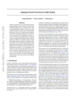 Adapting Neural Networks for Uplift Models