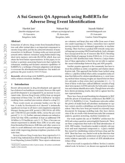 A Sui Generis QA Approach using RoBERTa for Adverse Drug Event
  Identification