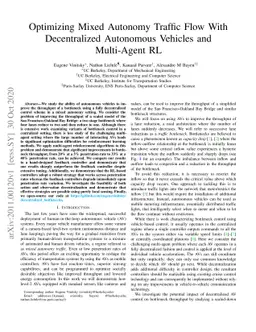 Optimizing Mixed Autonomy Traffic Flow With Decentralized Autonomous
  Vehicles and Multi-Agent RL