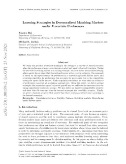 Learning Strategies in Decentralized Matching Markets under Uncertain
  Preferences