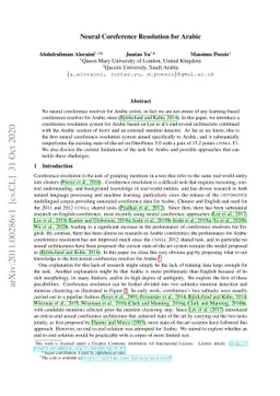 Neural Coreference Resolution for Arabic