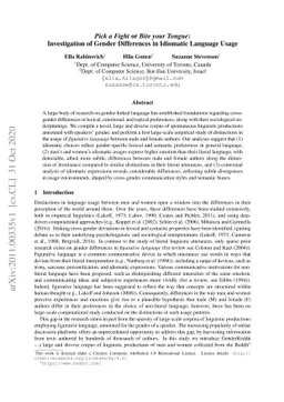 Pick a Fight or Bite your Tongue: Investigation of Gender Differences in
  Idiomatic Language Usage