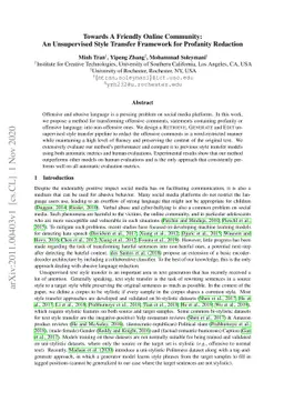 Towards A Friendly Online Community: An Unsupervised Style Transfer
  Framework for Profanity Redaction