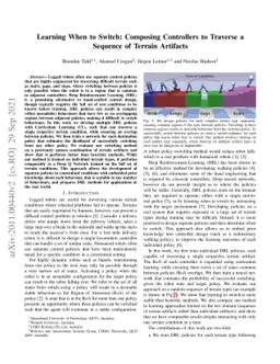 Learning When to Switch: Composing Controllers to Traverse a Sequence of
  Terrain Artifacts