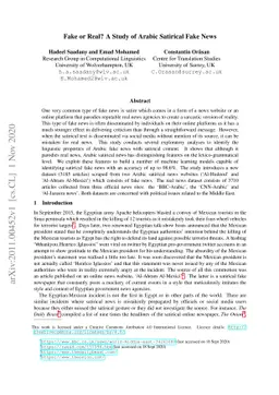 Fake or Real? A Study of Arabic Satirical Fake News