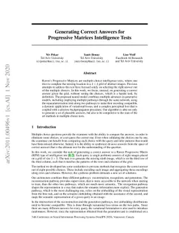 Generating Correct Answers for Progressive Matrices Intelligence Tests