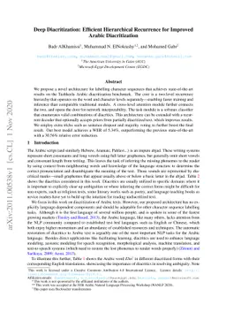 Deep Diacritization: Efficient Hierarchical Recurrence for Improved
  Arabic Diacritization