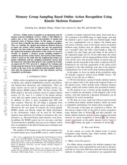 Memory Group Sampling Based Online Action Recognition Using Kinetic
  Skeleton Features
