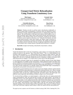 Unsupervised Metric Relocalization Using Transform Consistency Loss