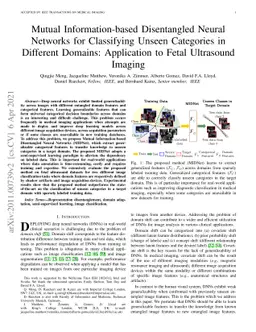 Mutual Information-based Disentangled Neural Networks for Classifying
  Unseen Categories in Different Domains: Application to Fetal Ultrasound
  Imaging