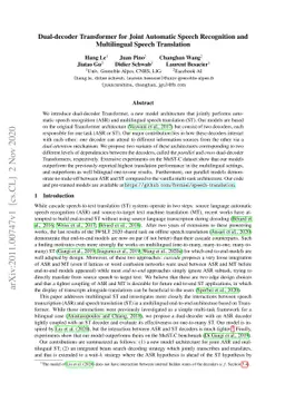Dual-decoder Transformer for Joint Automatic Speech Recognition and
  Multilingual Speech Translation