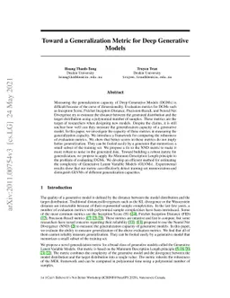 Toward a Generalization Metric for Deep Generative Models