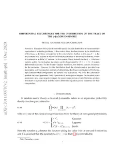 Differential recurrences for the distribution of the trace of the
  $β$-Jacobi ensemble