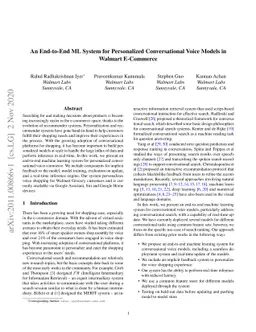 An End-to-End ML System for Personalized Conversational Voice Models in
  Walmart E-Commerce