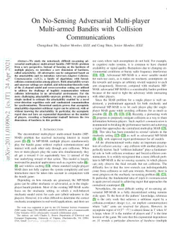 On No-Sensing Adversarial Multi-player Multi-armed Bandits with
  Collision Communications