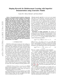 Shaping Rewards for Reinforcement Learning with Imperfect Demonstrations
  using Generative Models