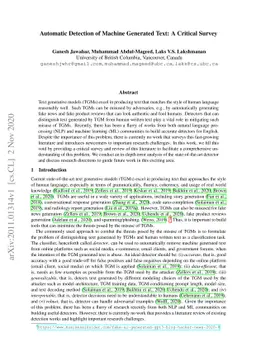 Automatic Detection of Machine Generated Text: A Critical Survey