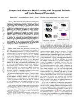 Unsupervised Monocular Depth Learning with Integrated Intrinsics and
  Spatio-Temporal Constraints
