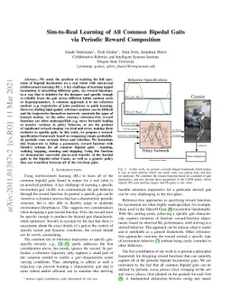 Sim-to-Real Learning of All Common Bipedal Gaits via Periodic Reward
  Composition