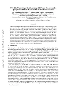 WSL-DS: Weakly Supervised Learning with Distant Supervision for Query
  Focused Multi-Document Abstractive Summarization