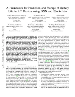 A Framework for Prediction and Storage of Battery Life in IoT Devices
  using DNN and Blockchain
