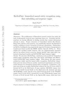 BioNerFlair: biomedical named entity recognition using flair embedding
  and sequence tagger