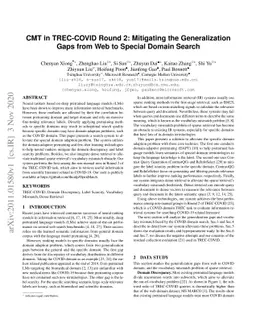 CMT in TREC-COVID Round 2: Mitigating the Generalization Gaps from Web
  to Special Domain Search