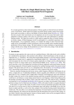 Results of a Single Blind Literary Taste Test with Short Anonymized
  Novel Fragments