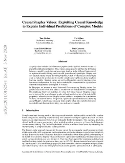 Causal Shapley Values: Exploiting Causal Knowledge to Explain Individual
  Predictions of Complex Models