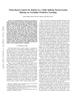 Vision-Based Control for Robots by a Fully Spiking Neural System Relying
  on Cerebellar Predictive Learning