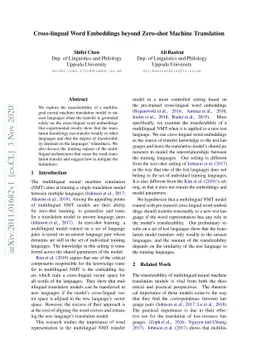 Cross-lingual Word Embeddings beyond Zero-shot Machine Translation