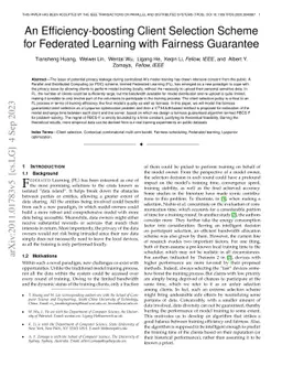 An Efficiency-boosting Client Selection Scheme for Federated Learning
  with Fairness Guarantee