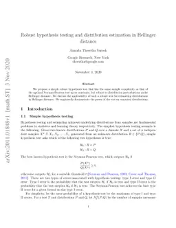 Robust hypothesis testing and distribution estimation in Hellinger
  distance