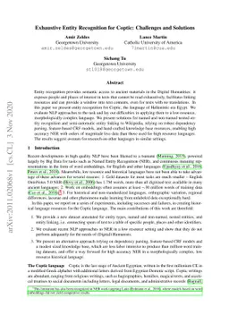 Exhaustive Entity Recognition for Coptic: Challenges and Solutions