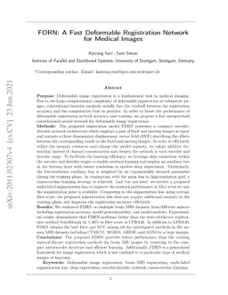 FDRN: A Fast Deformable Registration Network for Medical Images