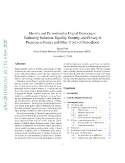 Identity and Personhood in Digital Democracy: Evaluating Inclusion,
  Equality, Security, and Privacy in Pseudonym Parties and Other Proofs of
  Personhood