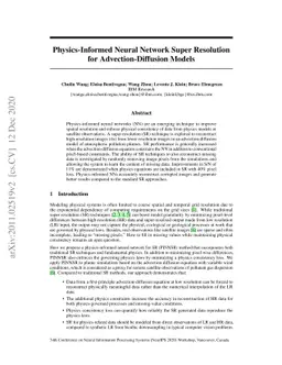 Physics-Informed Neural Network Super Resolution for Advection-Diffusion
  Models