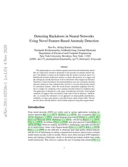 Detecting Backdoors in Neural Networks Using Novel Feature-Based Anomaly
  Detection