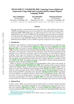 MTLB-STRUCT @PARSEME 2020: Capturing Unseen Multiword Expressions Using
  Multi-task Learning and Pre-trained Masked Language Models