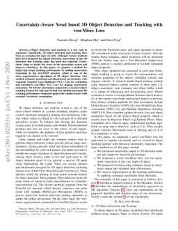 Uncertainty-Aware Voxel based 3D Object Detection and Tracking with
  von-Mises Loss