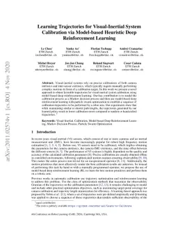 Learning Trajectories for Visual-Inertial System Calibration via
  Model-based Heuristic Deep Reinforcement Learning