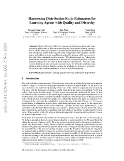 Harnessing Distribution Ratio Estimators for Learning Agents with
  Quality and Diversity