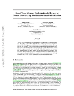 Short-Term Memory Optimization in Recurrent Neural Networks by
  Autoencoder-based Initialization