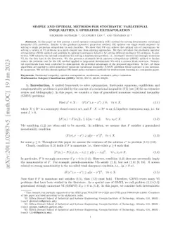 Simple and optimal methods for stochastic variational inequalities, I:
  operator extrapolation