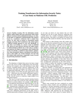 Training Transformers for Information Security Tasks: A Case Study on
  Malicious URL Prediction
