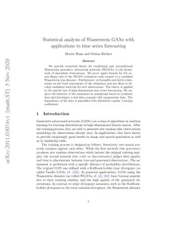 Statistical analysis of Wasserstein GANs with applications to time
  series forecasting
