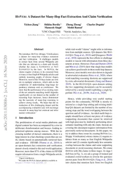 HoVer: A Dataset for Many-Hop Fact Extraction And Claim Verification