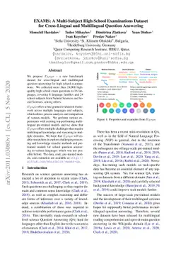 EXAMS: A Multi-Subject High School Examinations Dataset for
  Cross-Lingual and Multilingual Question Answering