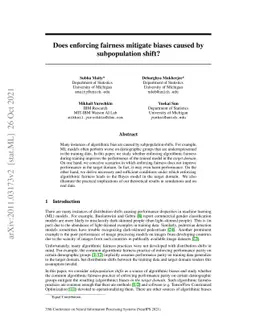 Does enforcing fairness mitigate biases caused by subpopulation shift?