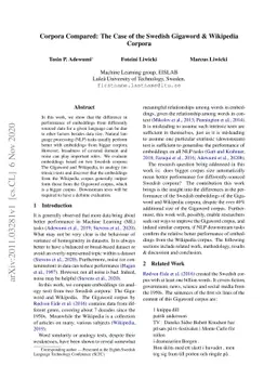 Corpora Compared: The Case of the Swedish Gigaword & Wikipedia Corpora